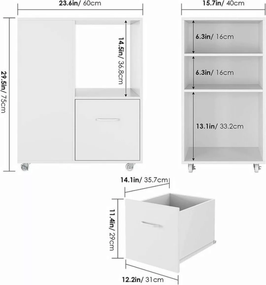 HOMECHO Aktenschrank auf Rollen Rollcontainer mit Schublade Druckerschrank günstig online kaufen