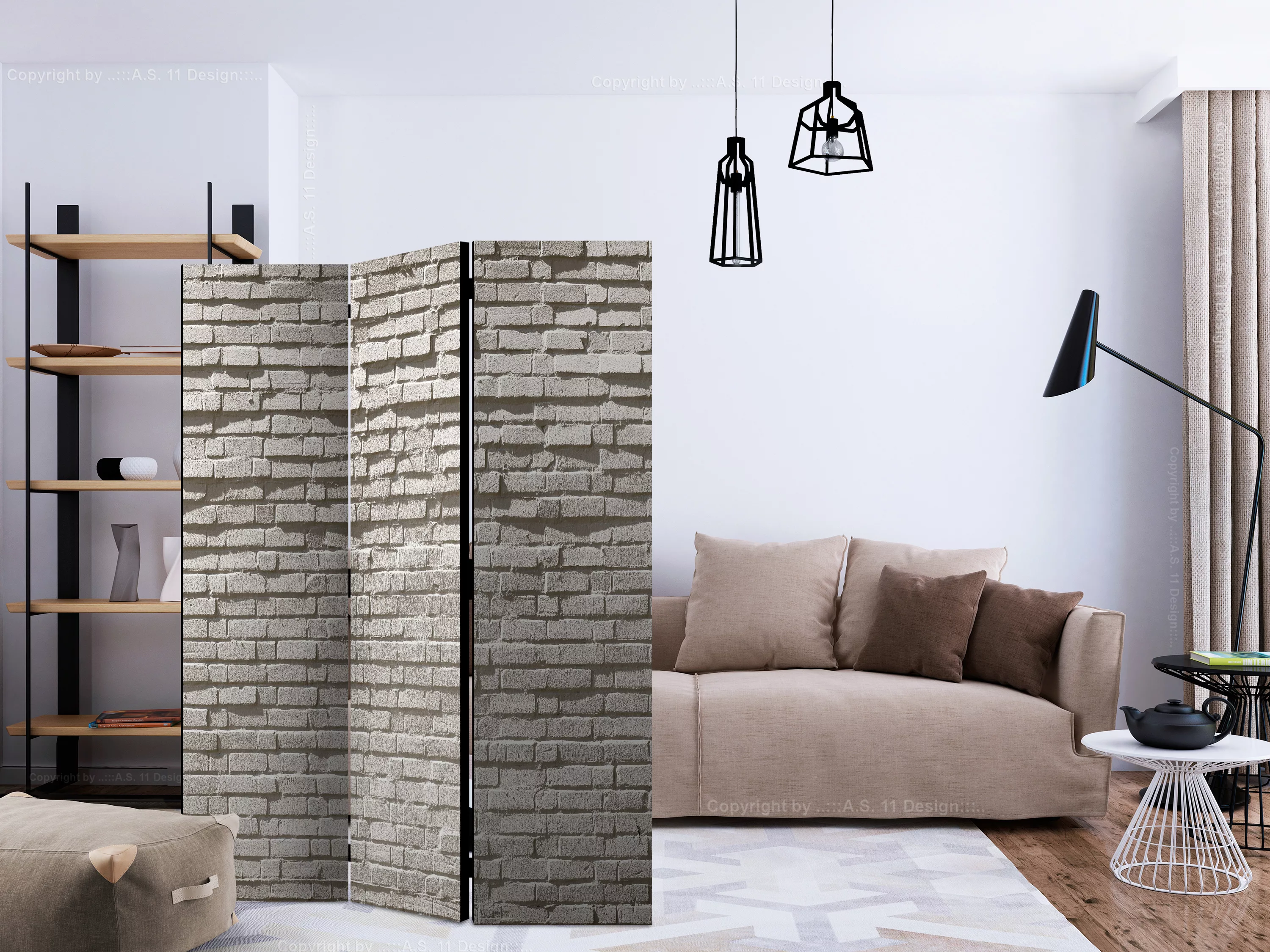3-teiliges Paravent - Brick Wall: Minimalism [room Dividers] günstig online kaufen