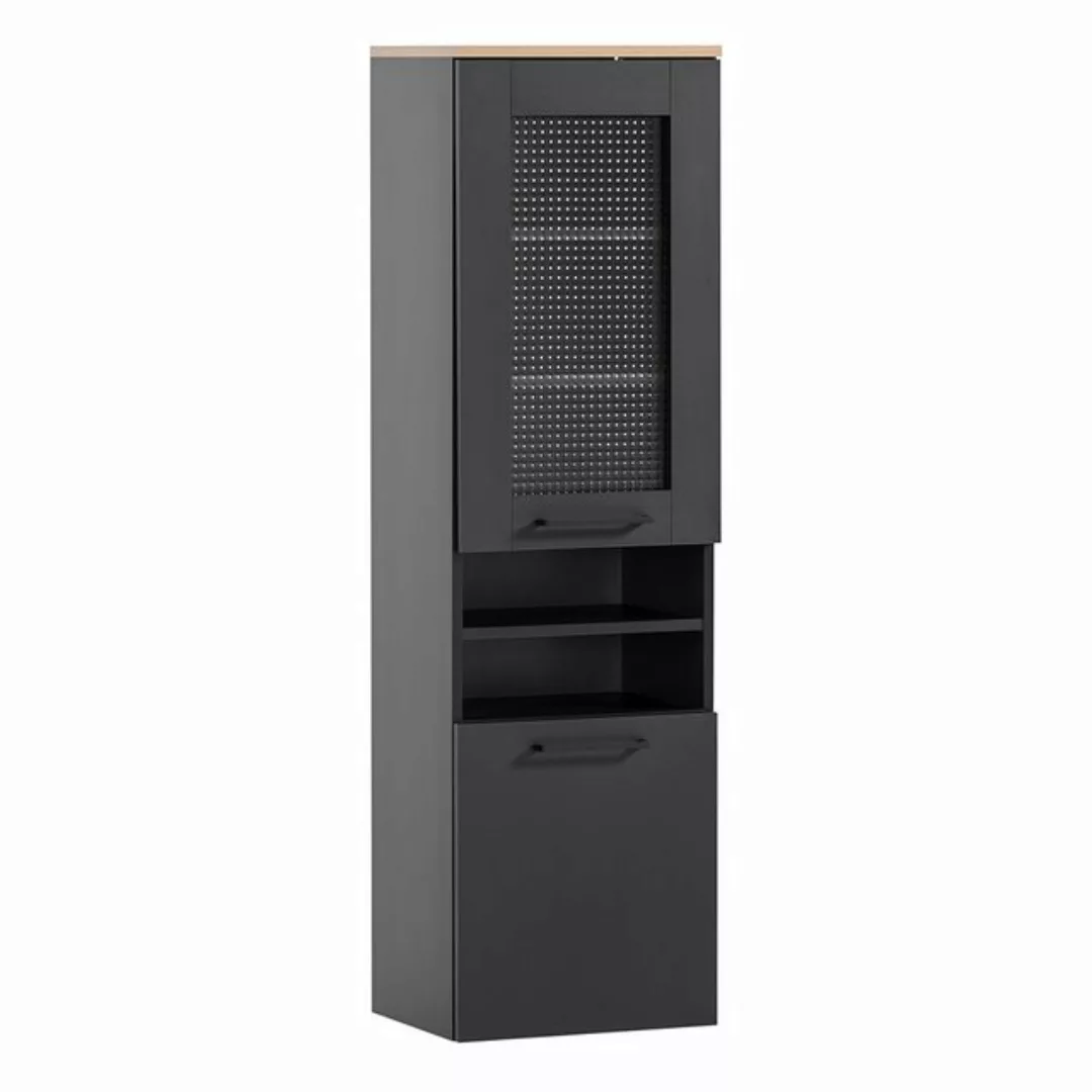 Lomadox Hochschrank MASON-80 schwarz matt Eiche Badschrank Midischrank 40,3 günstig online kaufen