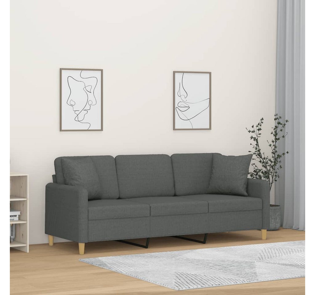 vidaXL Sofa 3-Sitzer-Sofa mit Zierkissen Dunkelgrau 180 cm Stoff günstig online kaufen