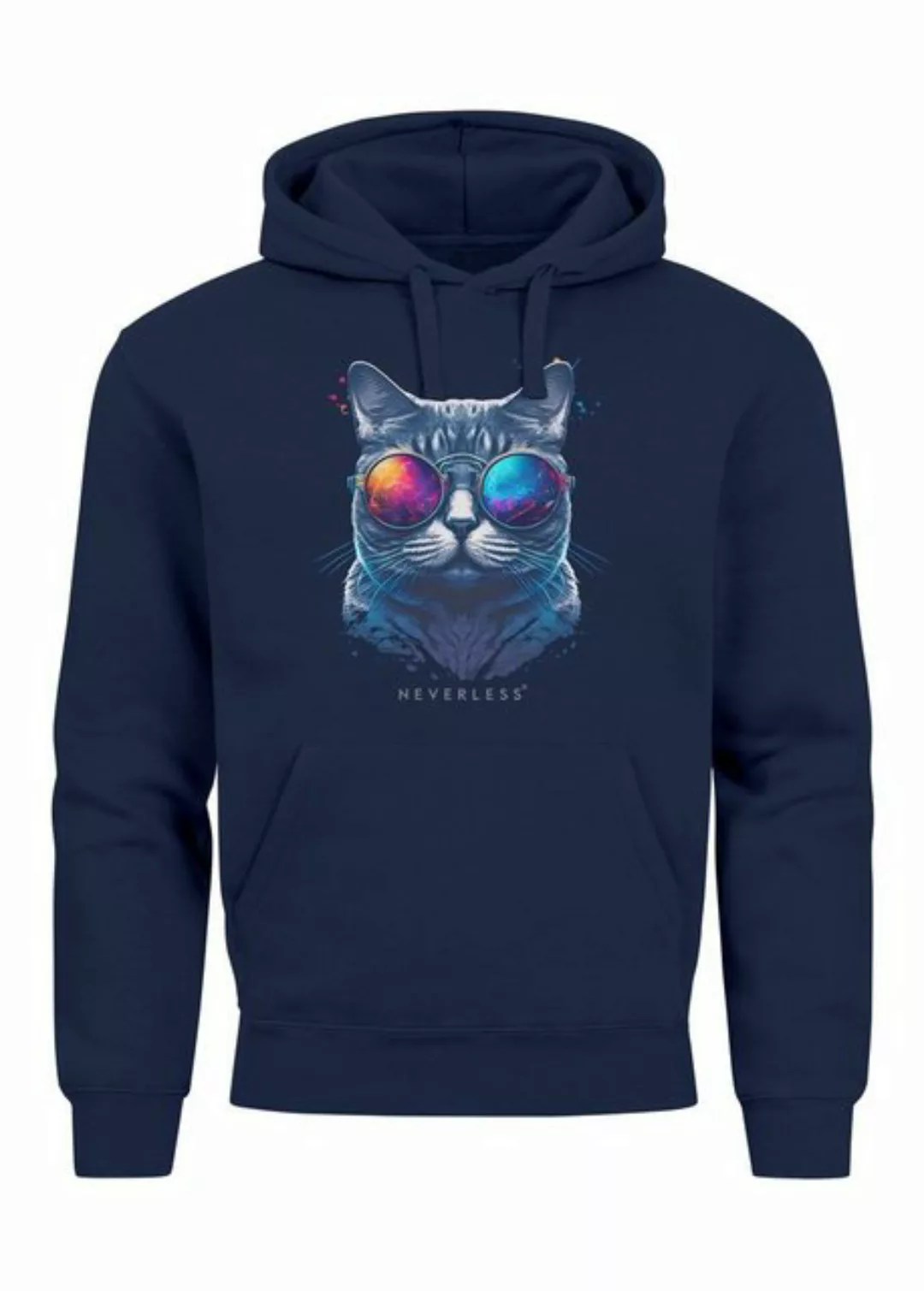 Neverless Hoodie Hoodie Herren Aufdruck Katze Cat Sommer Sonnenbrille Style günstig online kaufen