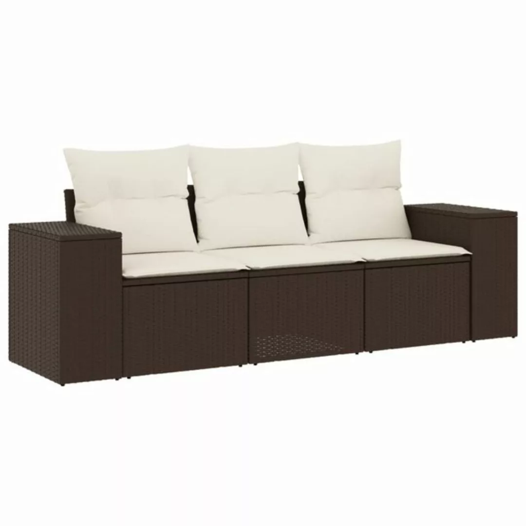 vidaXL Sofaelement 3-tlg. Garten-Sofagarnitur mit Kissen Braun Poly Rattan günstig online kaufen