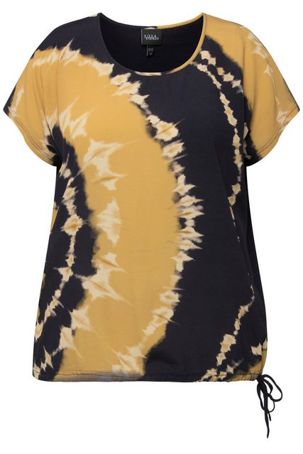 Ulla Popken Rundhalsshirt Shirtbluse Batikdruck Saumband Rundhals Halbarm günstig online kaufen