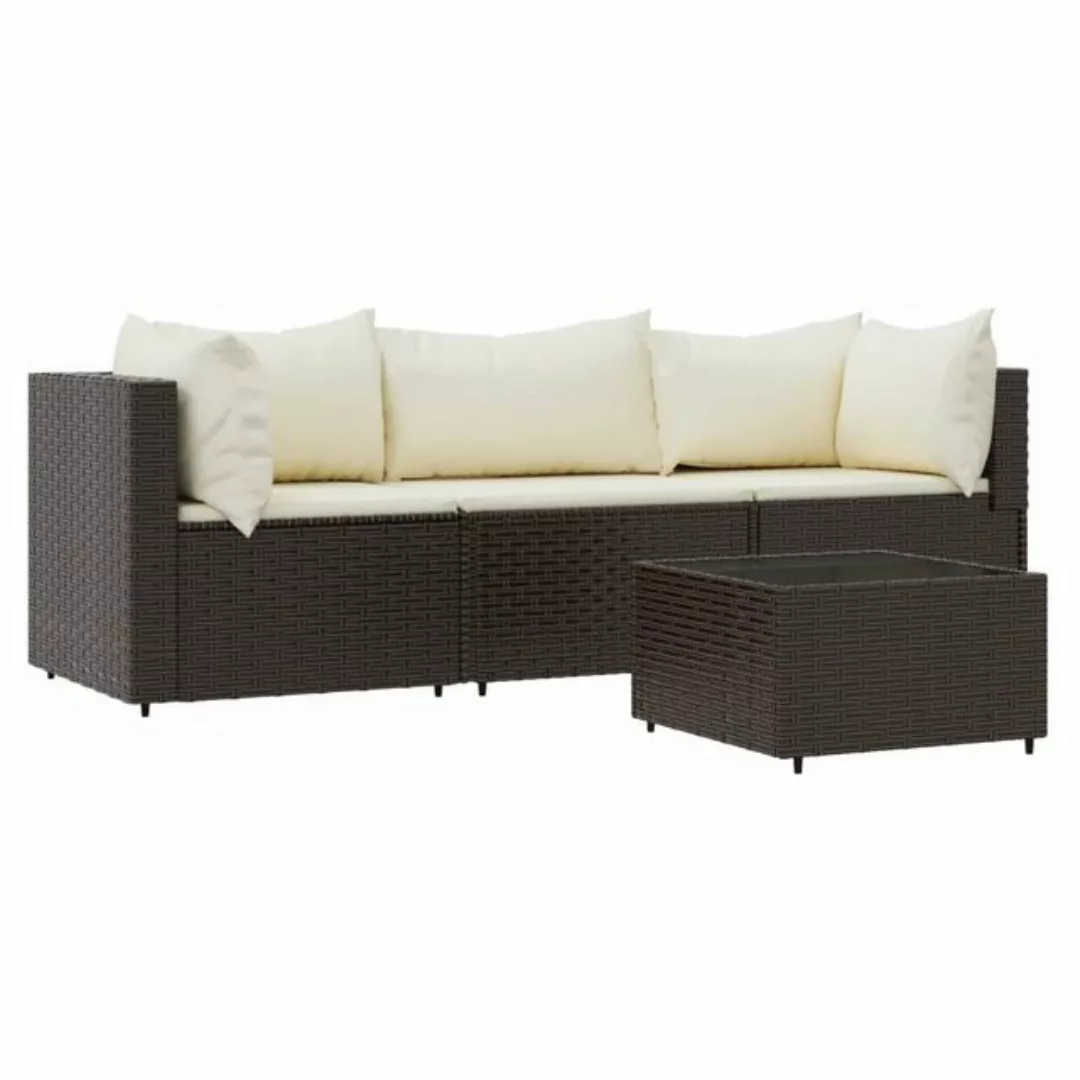 vidaXL Loungesofa 4-tlg. Garten-Lounge-Set mit Kissen Braun Poly Rattan, 1 günstig online kaufen