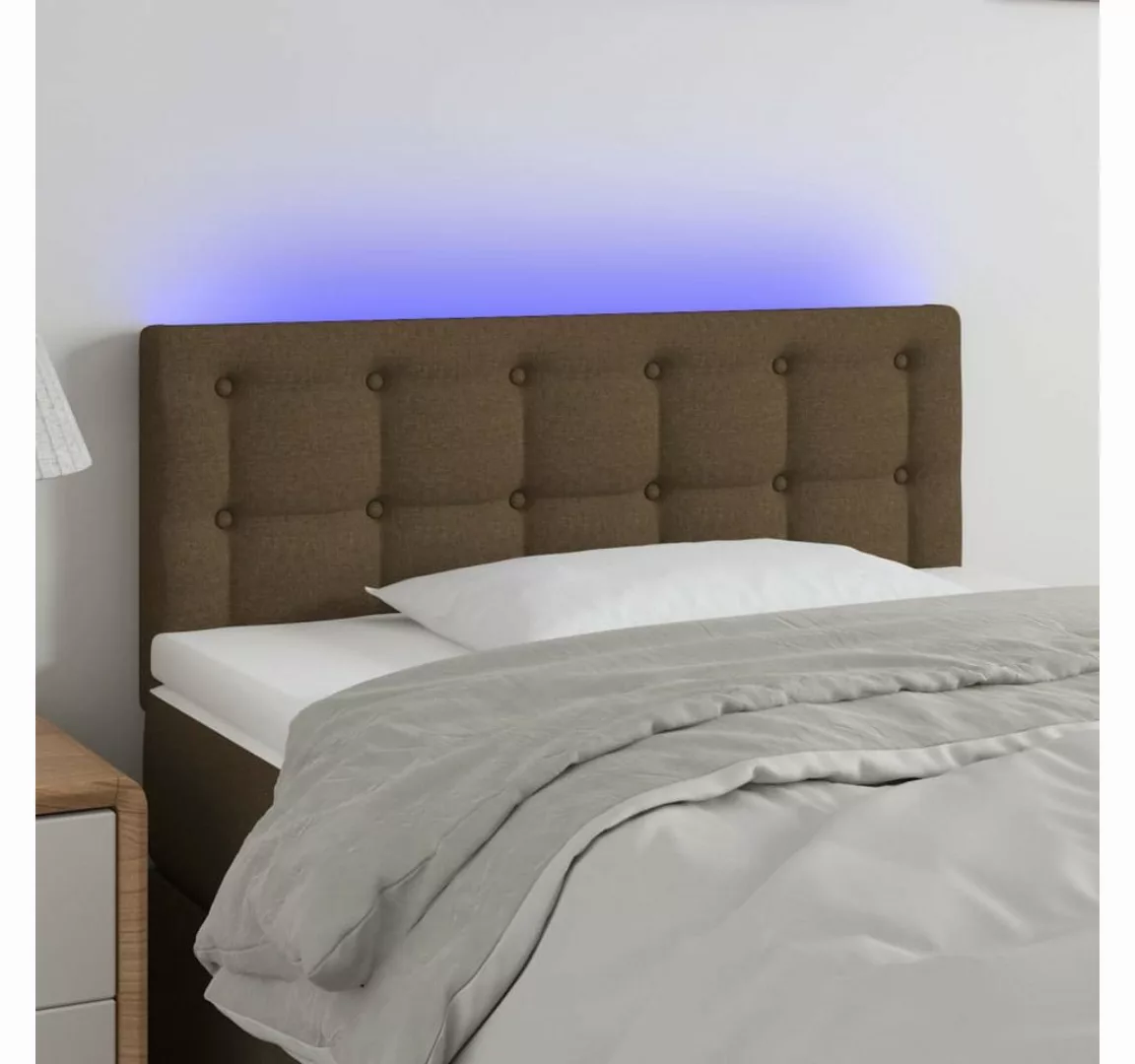 vidaXL Bett, LED Kopfteil Dunkelbraun 100x5x78/88 cm Stoff günstig online kaufen