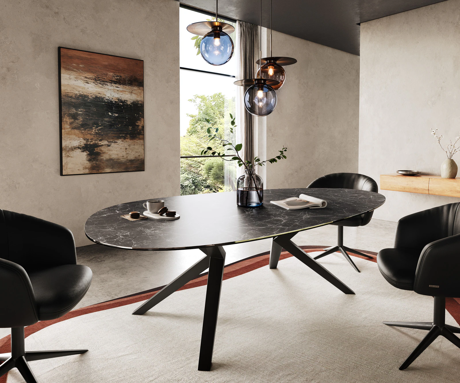 Esstisch Edge Oval 220x120 Keramik Laminam® Nero Greco Anthrazit Zenthara k günstig online kaufen