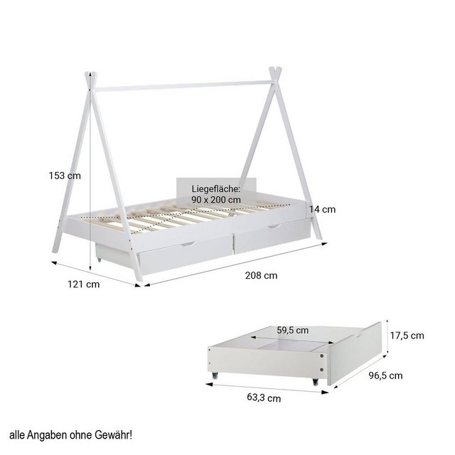 Homestyle4u Kinderbett 90x200 mit Matratze Hausbett TIPI Weiß oder Grau Vor günstig online kaufen