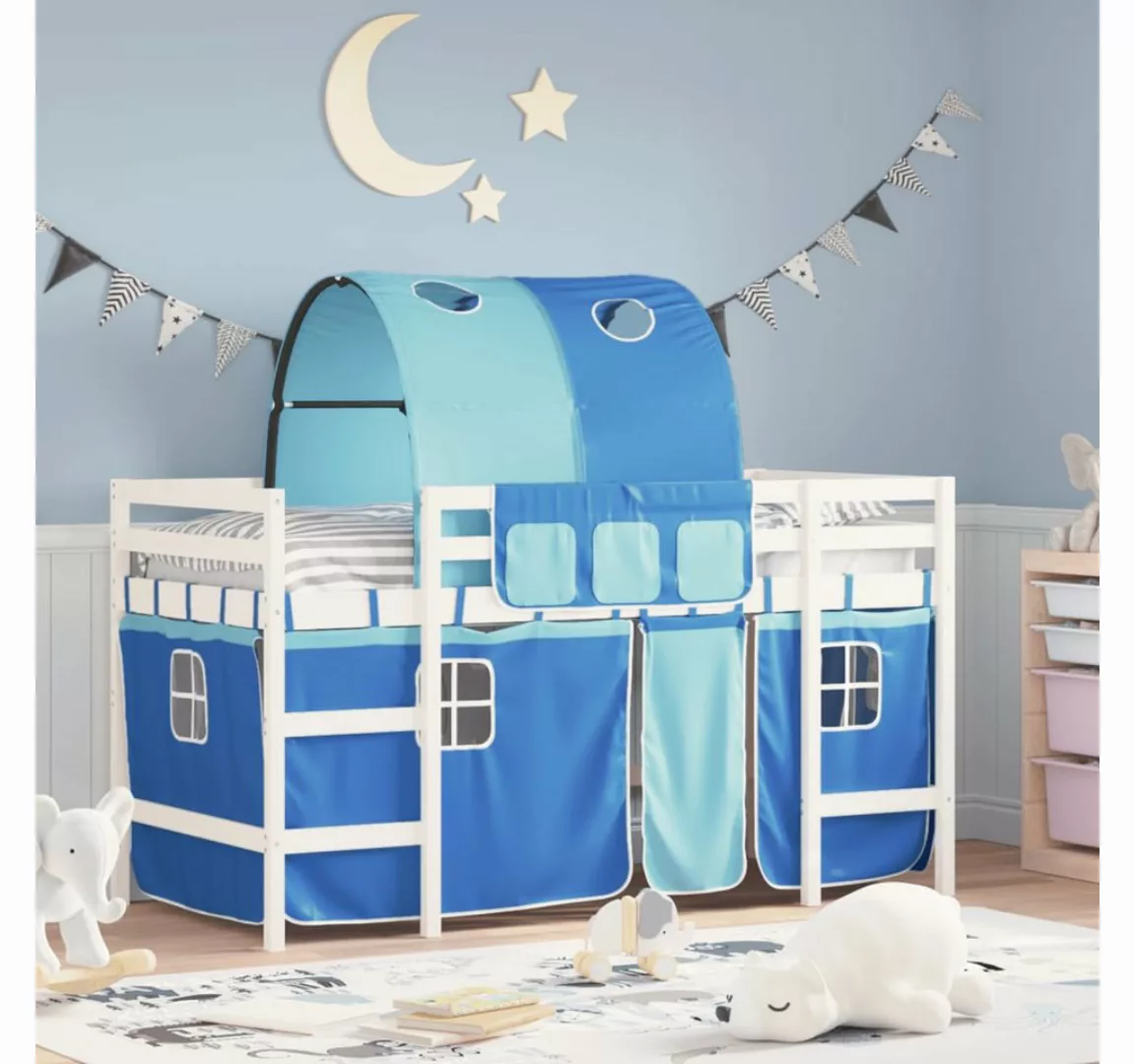 vidaXL Kinderbett Kinderhochbett mit Tunnel Blau 90x190 cm Massivholz Kiefe günstig online kaufen