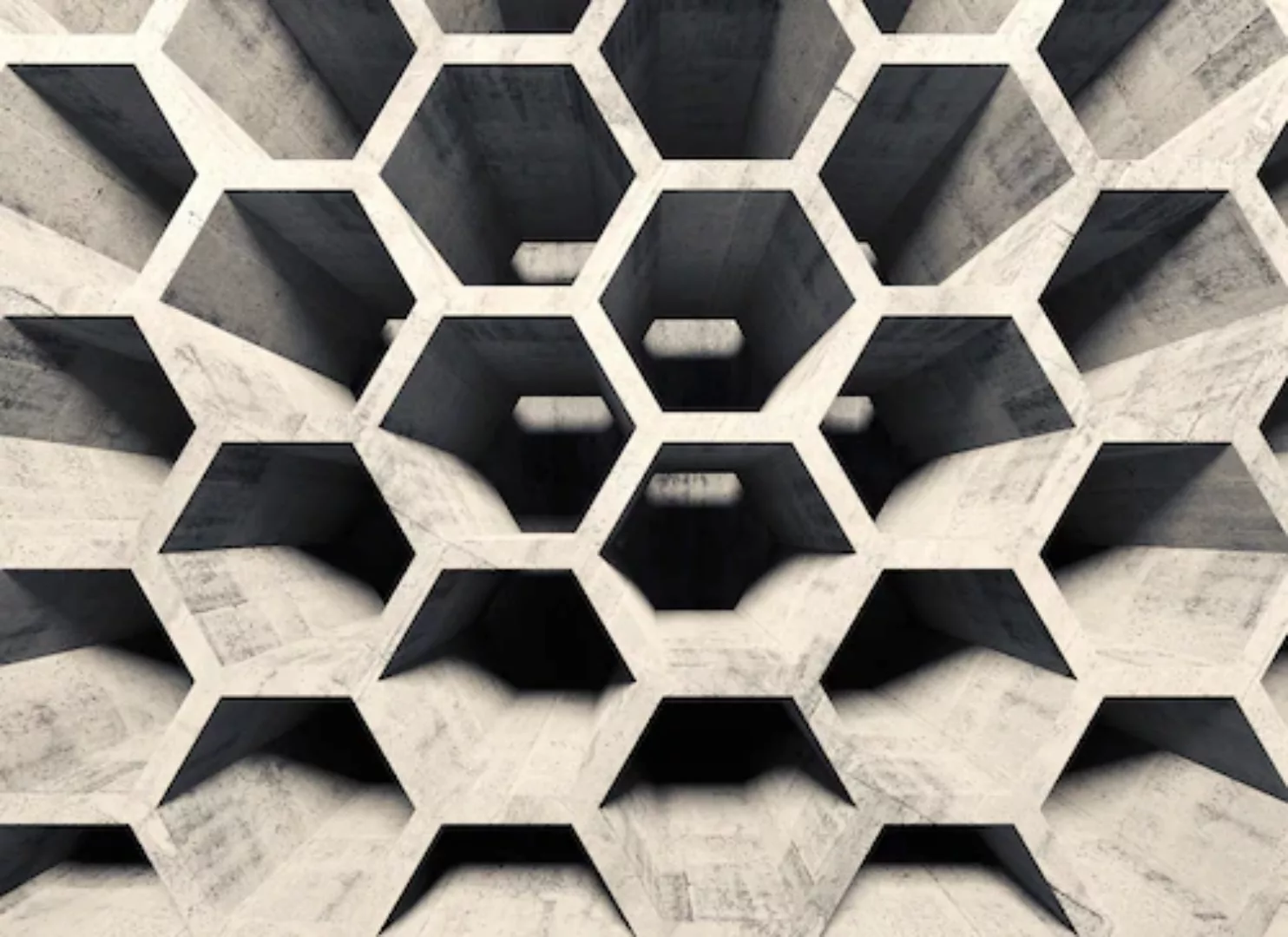 Fototapete Hexagon Muster 3D Effekt  Grau Beige 3,50 m x 2,55 m FSC® günstig online kaufen