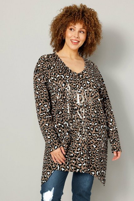 MIAMODA Longshirt Longshirt Animalprint Schriftdruck Zipfelsaum günstig online kaufen