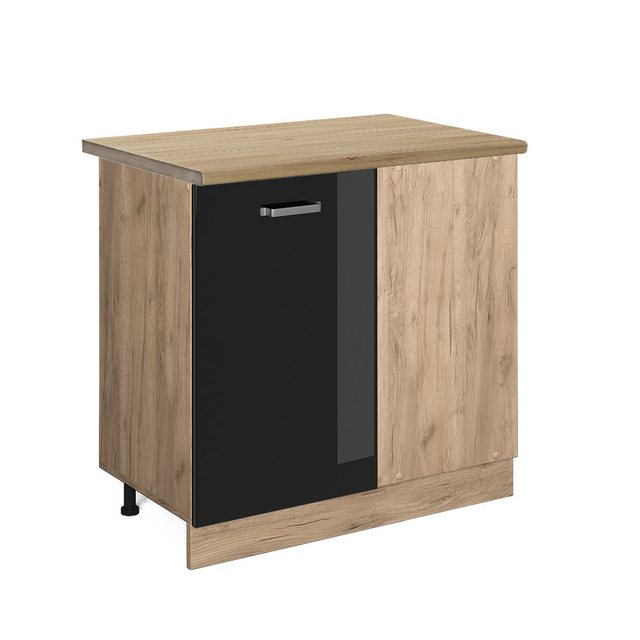 Vicco Eckunterschrank R-Line, Schwarz Hochglanz/Goldkraft Eiche, 86 cm, AP günstig online kaufen