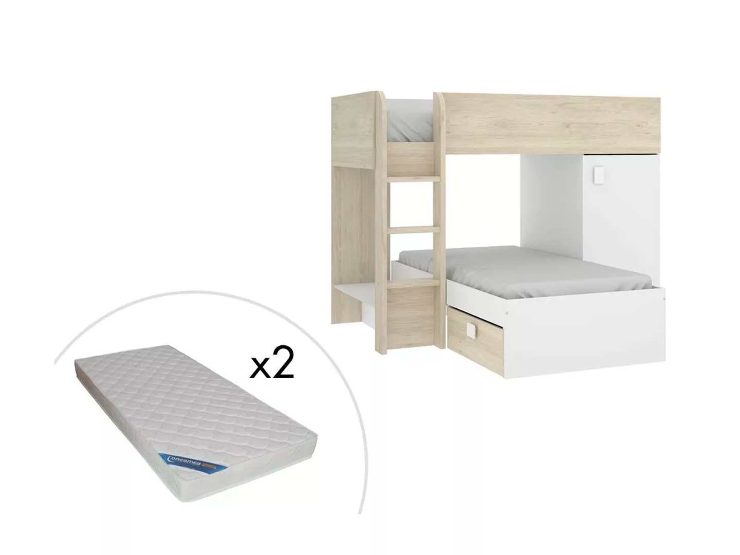 Eck-Hochbett modulierbar - 2 x 90 x 190 cm - mit Stauraum - Holzfarben & We günstig online kaufen