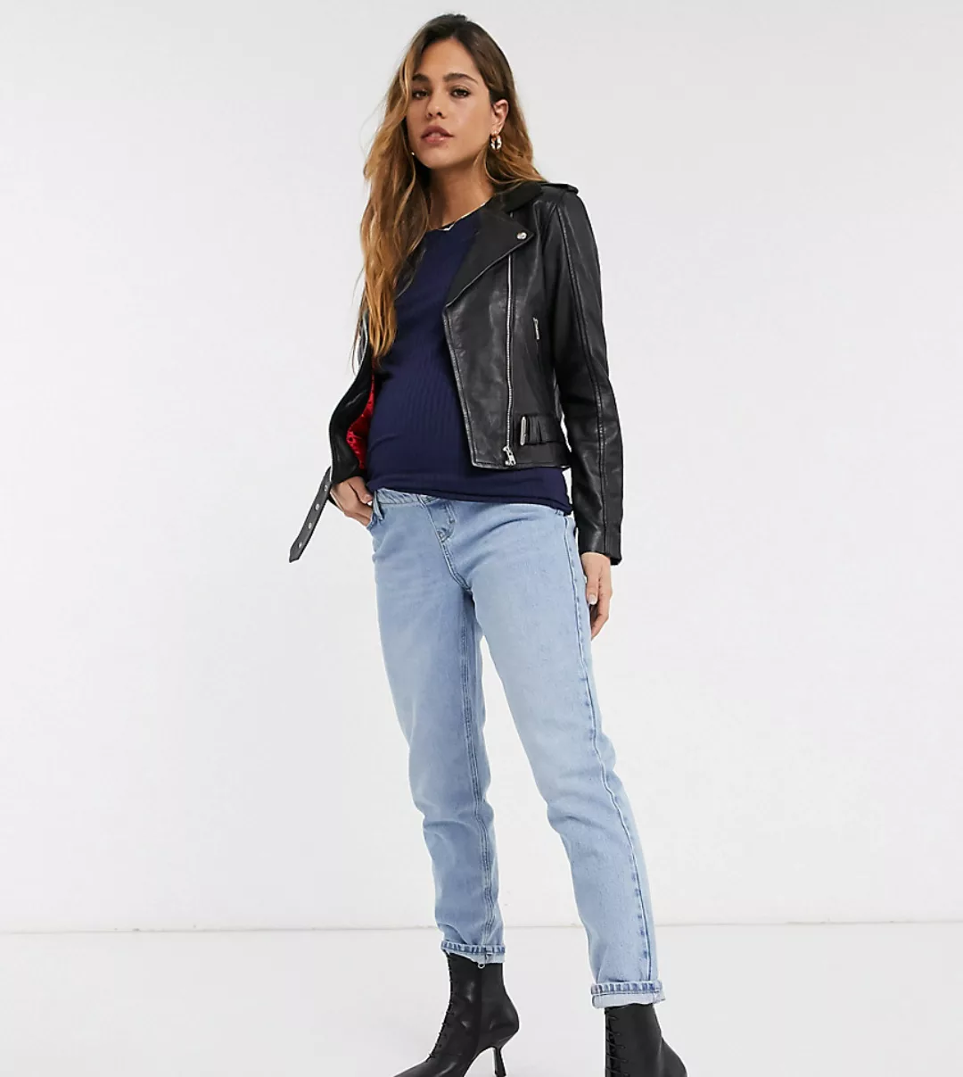 Topshop Maternity – Mom-Jeans mit Überbauch-Bund in gebleichter Waschung-Bl günstig online kaufen