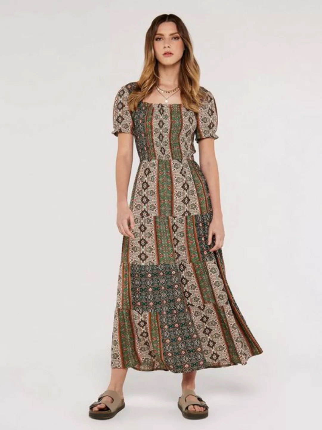 Apricot Sommerkleid mit Patchwork-Design, Drapiert günstig online kaufen