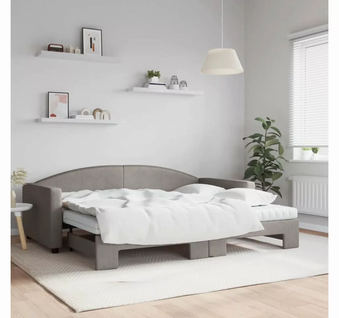 vidaXL Gästebett Gästebett Tagesbett Ausziehbar mit Matratzen Taupe 90x200 günstig online kaufen