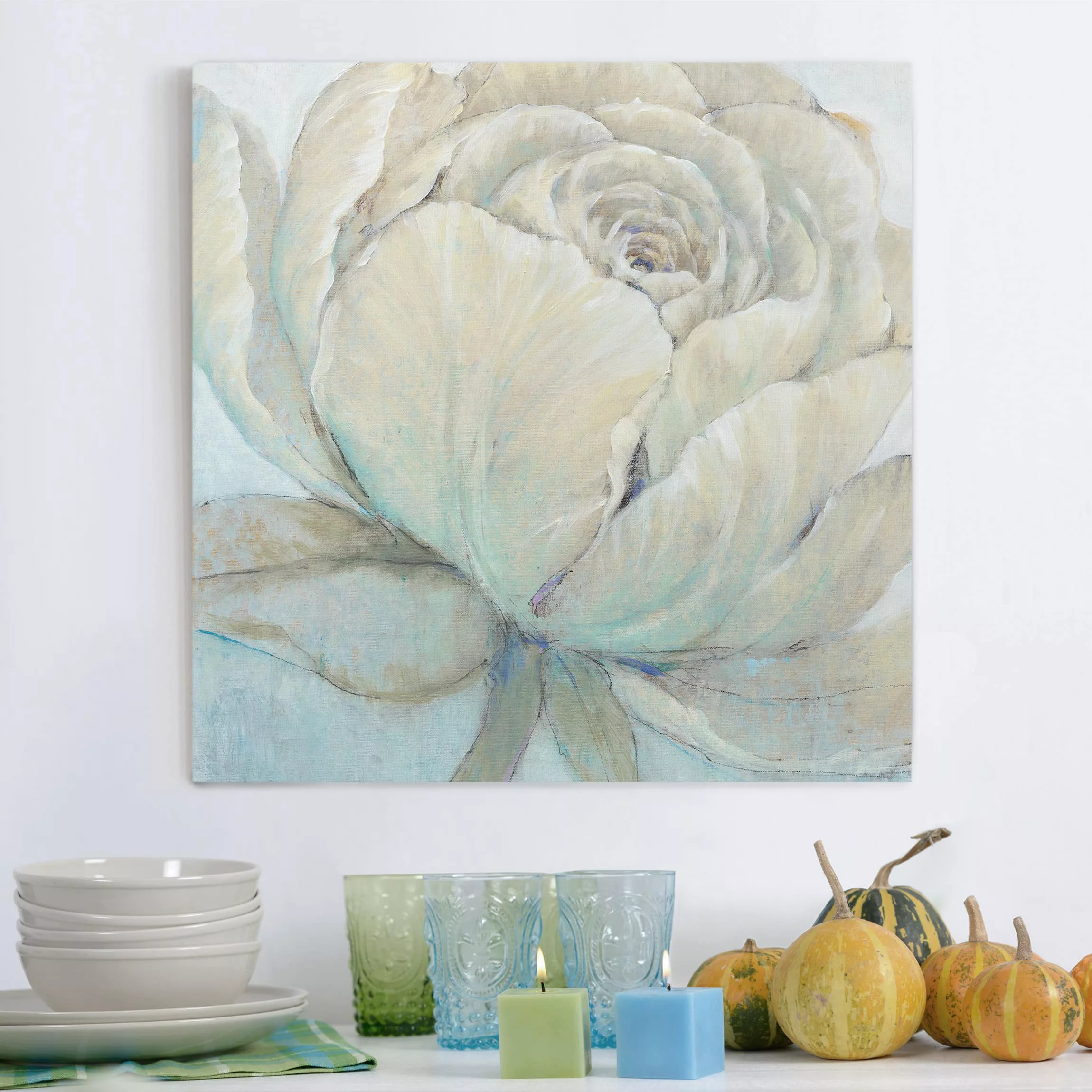 Leinwandbild Blumen - Quadrat Englische Rose Pastell günstig online kaufen
