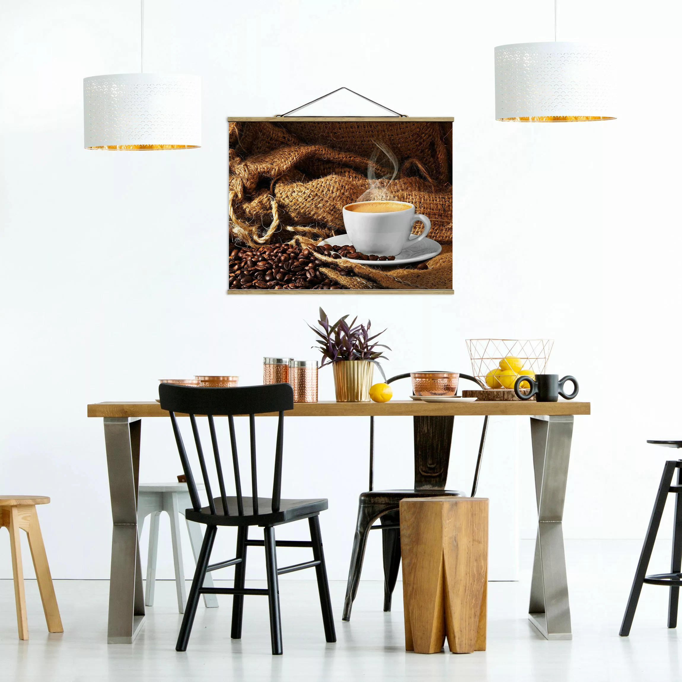 Stoffbild Küche mit Posterleisten - Querformat Kaffee am Morgen günstig online kaufen