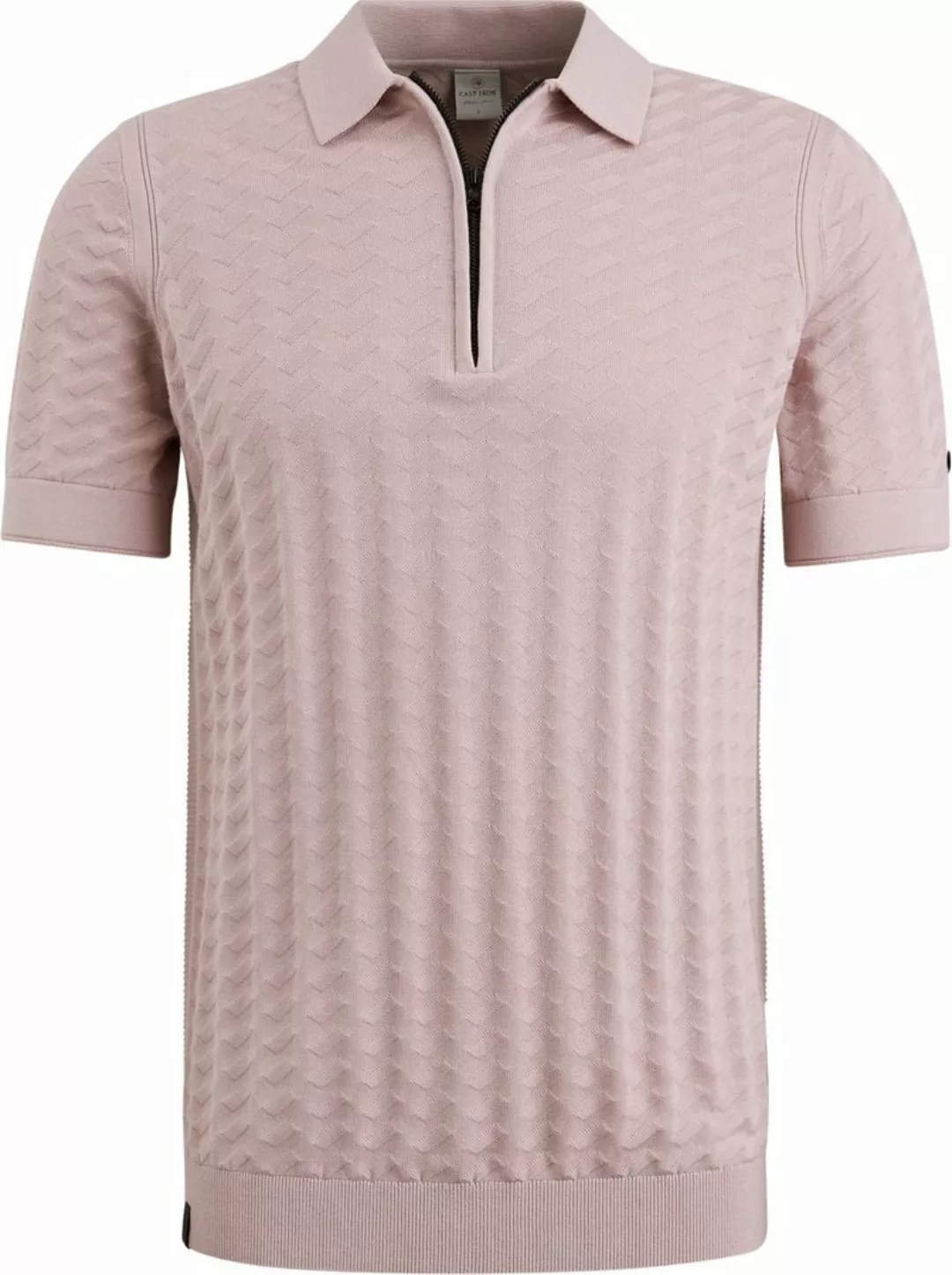 Cast Iron Knitted Half Zip Poloshirt Struktur Rosa - Größe XL günstig online kaufen