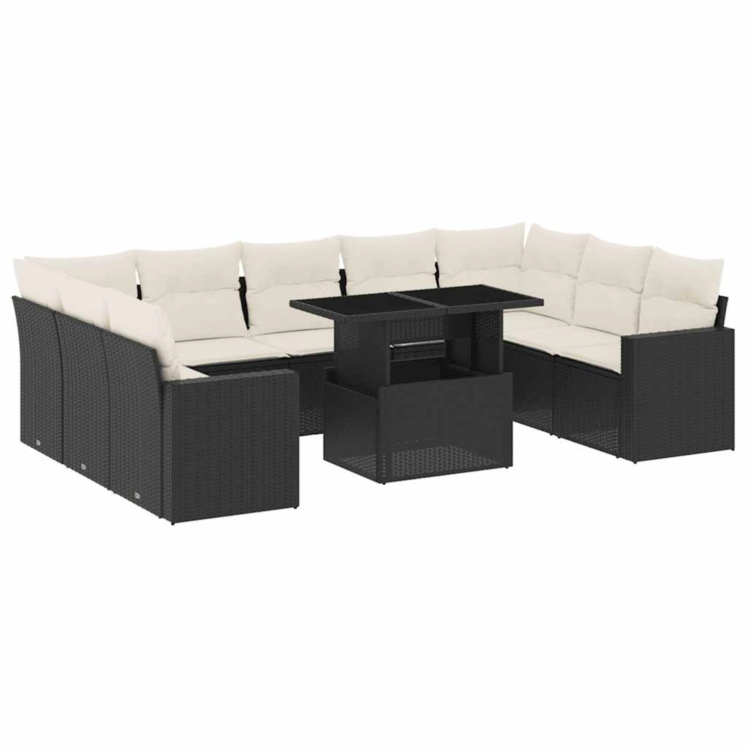 vidaXL 10-Tlg Garten-Sofagarnitur mit Kissen Schwarz Poly Rattan 3267476 günstig online kaufen