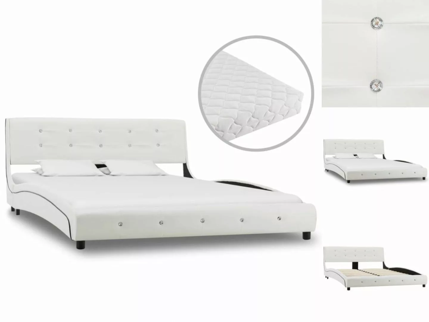 vidaXL Bettgestell Bett mit Matratze Weiß Kunstleder 140 x 200 cm Bett Bett günstig online kaufen