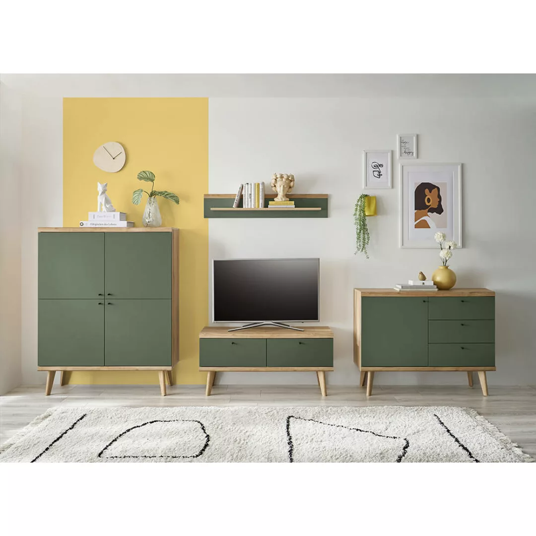 Wohnzimmer Set in Eiche mit grün AVEZZANO-61 Modern 4-teilig günstig online kaufen