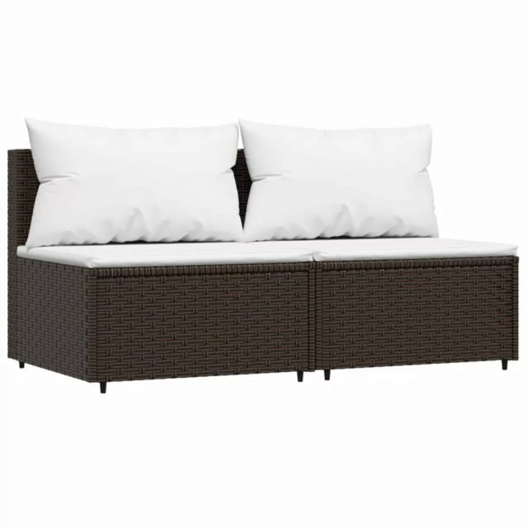 Vidaxl Garten-mittelsofas Mit Kissen 2 Stk. Braun Poly Rattan günstig online kaufen