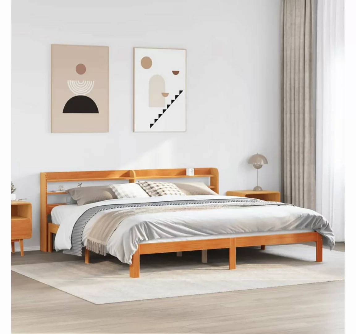 vidaXL Bett, Massivholzbett ohne Matratze Wachsbraun 180x200 Kiefernholz günstig online kaufen