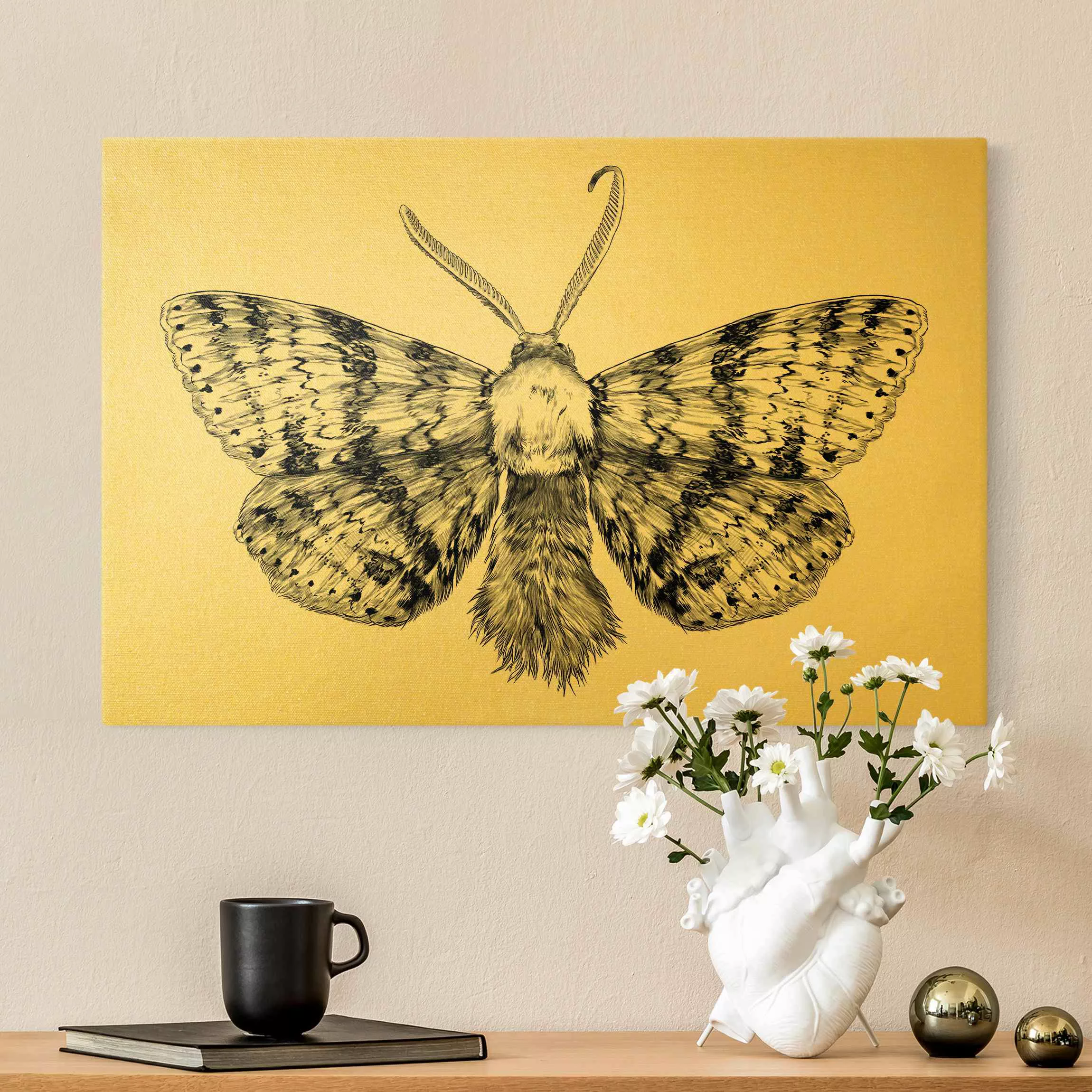 Leinwandbild Illustration fliegende Motte Schwarz günstig online kaufen