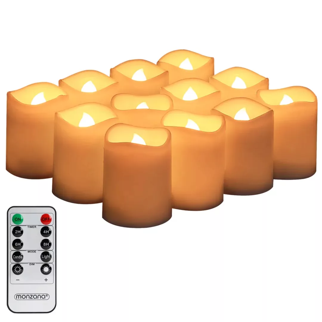 LED Echtwachs Kerzen 12er-Set inkl. Fernbedienung günstig online kaufen