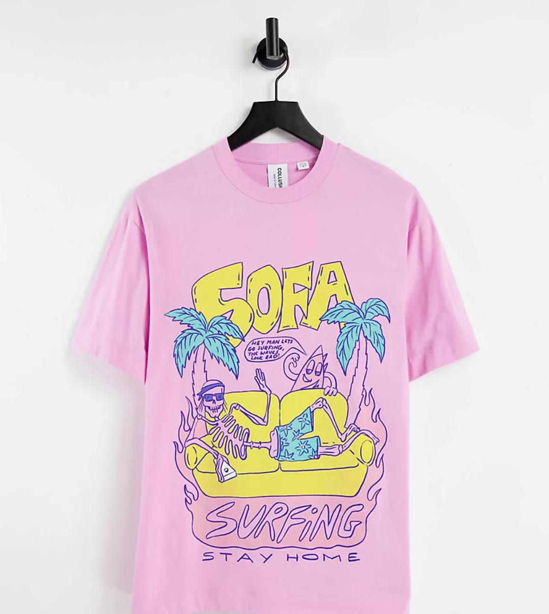 COLLUSION – Oversized-T-Shirt in Rosa mit Cartoon-Print günstig online kaufen
