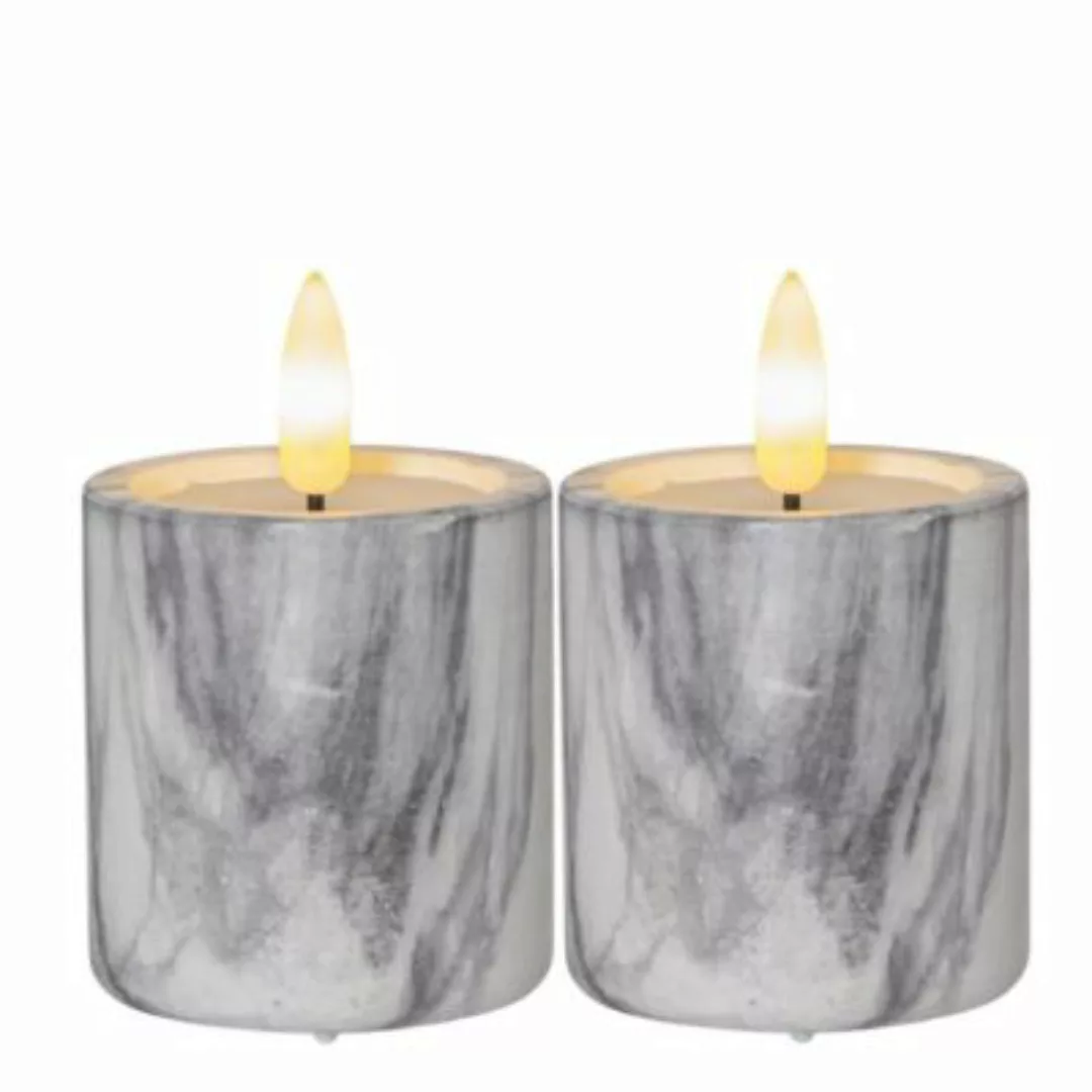 LED Kerzen Marmoroptik Echtwachs H: 9cm 2er Set grau günstig online kaufen