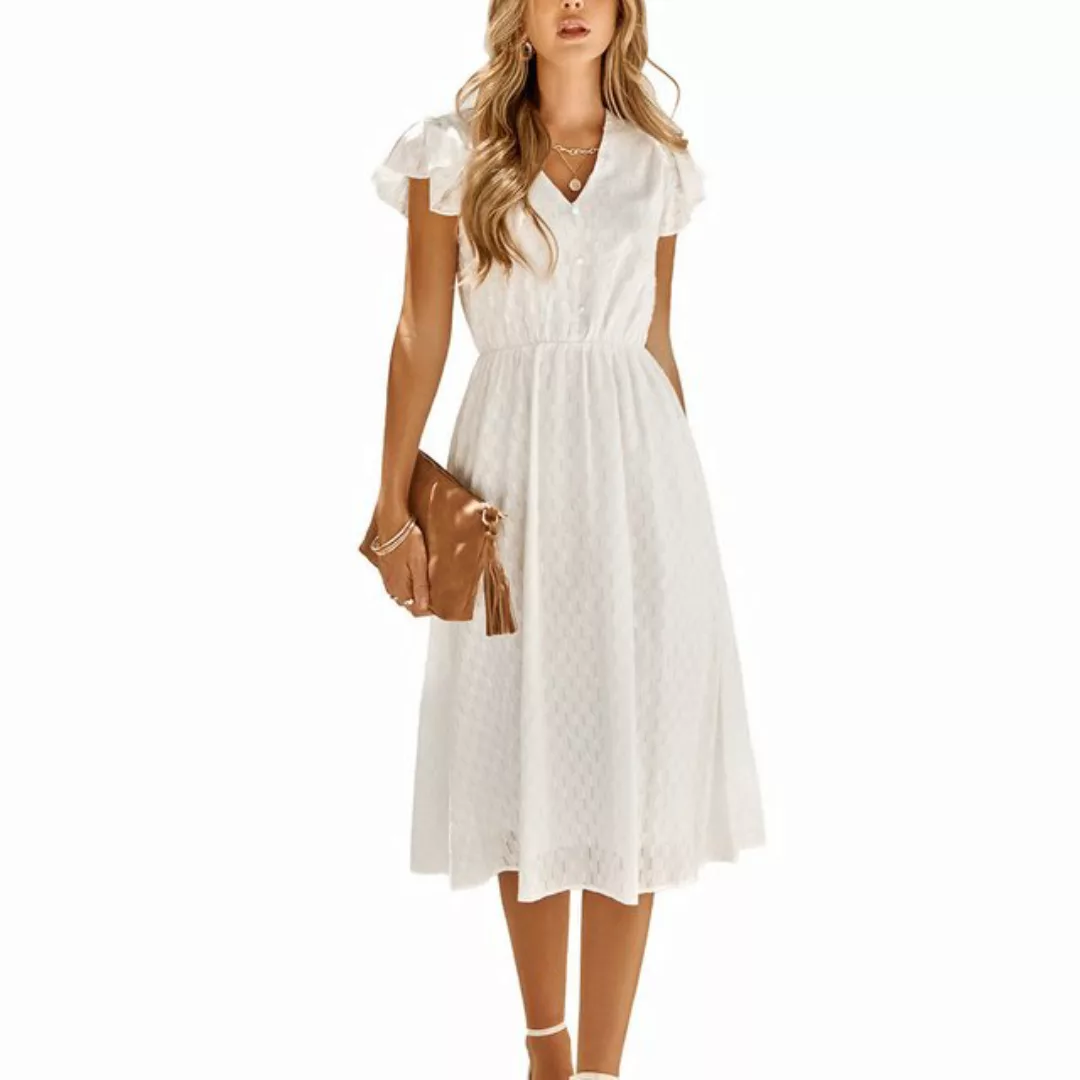 ZWY Dirndl Kurzes Damenkleid mit Rüschenärmeln, lässig, elegant, einfarbig, günstig online kaufen