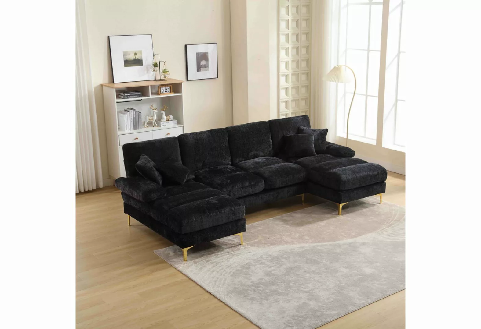 MODFU Sofa Modernes großes Chenille-Stoff-U-Form-Sofa., Doppel-Chaiselongue günstig online kaufen