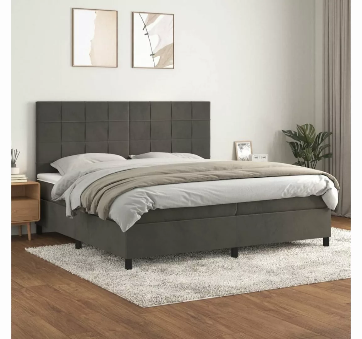 furnicato Bett Boxspringbett mit Matratze Dunkelgrau 200x200 cm Samt günstig online kaufen