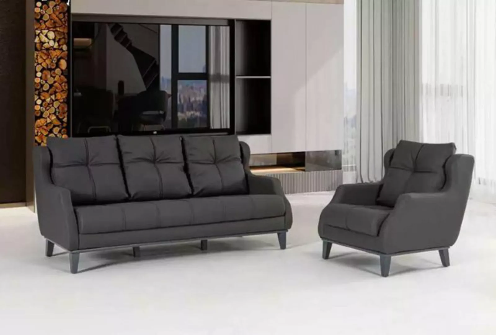 Xlmoebel Sofa Luxuriöses modernes Set mit schwarzer Sofagarnitur, bestehend günstig online kaufen