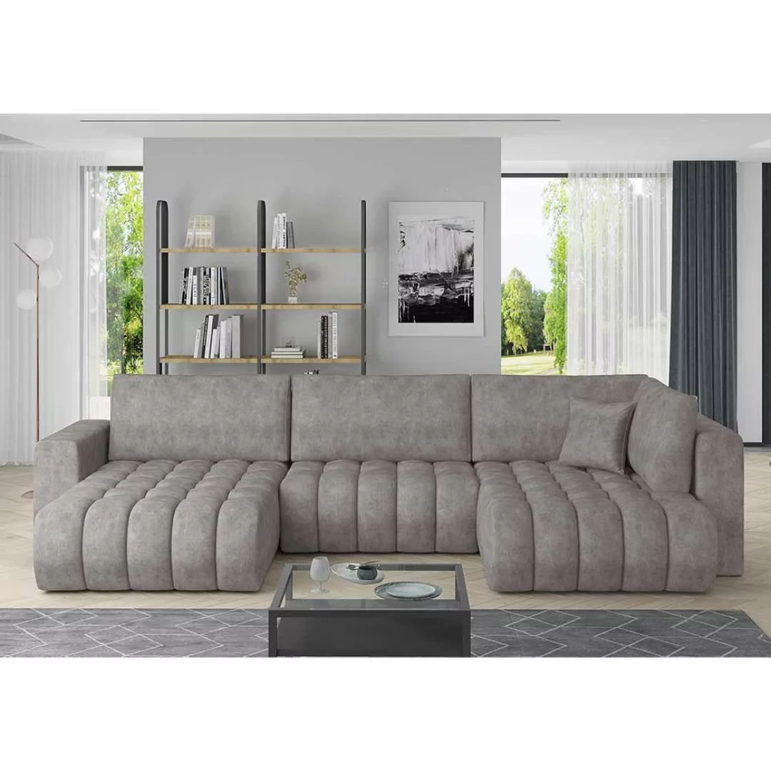 Sofa Wohnlandschaft in Taupe aus Microfaser günstig online kaufen