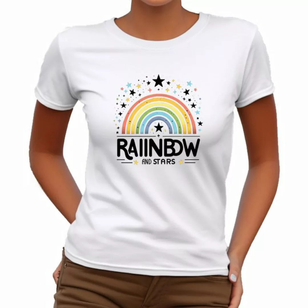 Banco T-Shirt Damen Kurzarm Rainbow Print Unifarben hochwertiger Print günstig online kaufen