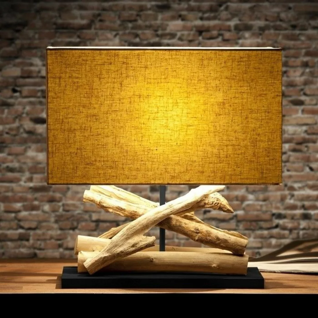 Tischlampe KULIM Beige aus Treibholz handgefertigt 40cm H?he günstig online kaufen