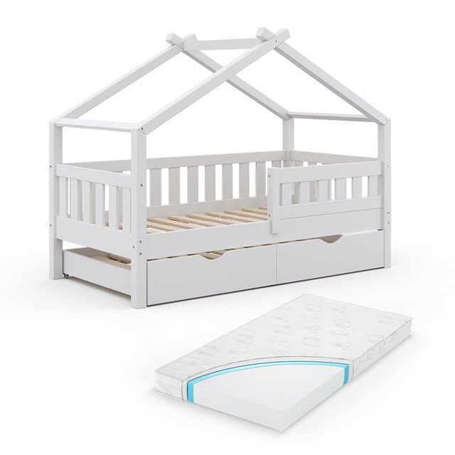VitaliSpa® Kinderbett Hausbett Gästebett 80x160cm DESIGN Weiß Matratze günstig online kaufen