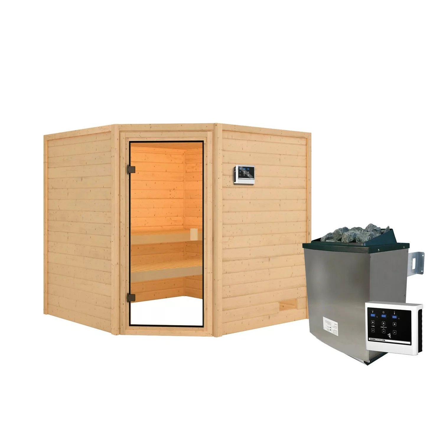 Karibu Sauna Tilda Set Naturbelassen mit Ofen 9 kW ext. Steuerung günstig online kaufen