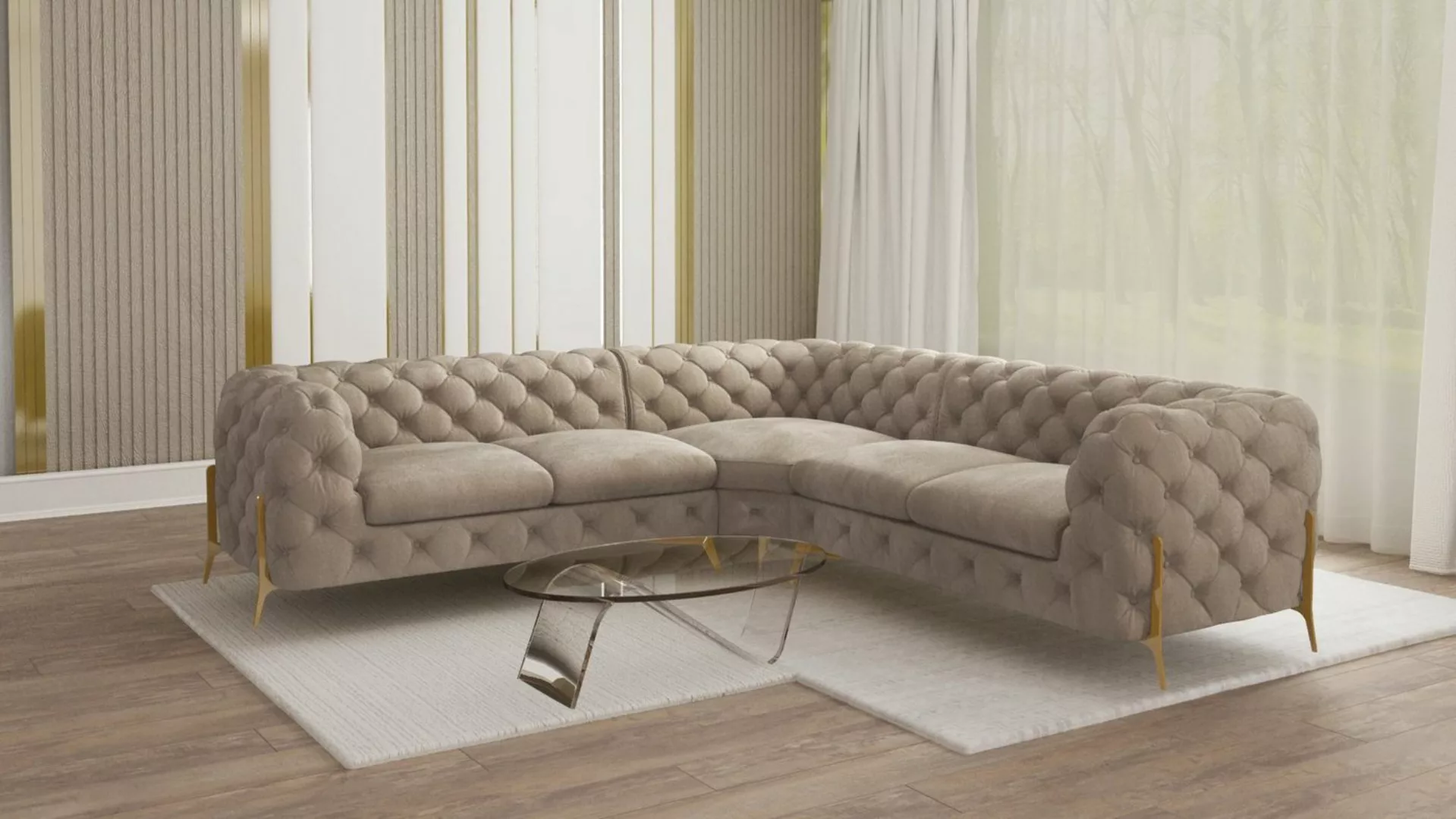 S-Style Möbel Ecksofa Chesterfield Ashley mit Goldene Metall Füßen, mit Wel günstig online kaufen