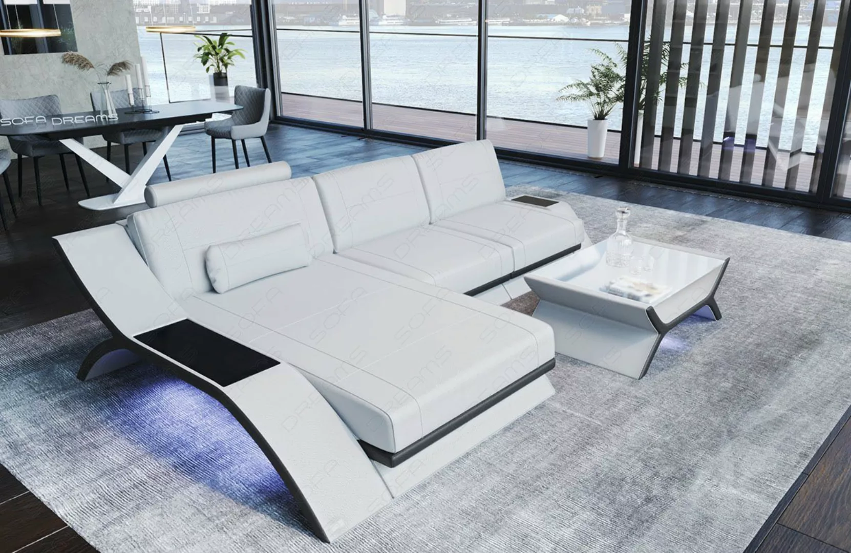 Sofa Dreams Ecksofa Sofa Leder Calabria L Form Ledersofa, Couch, mit LED Be günstig online kaufen