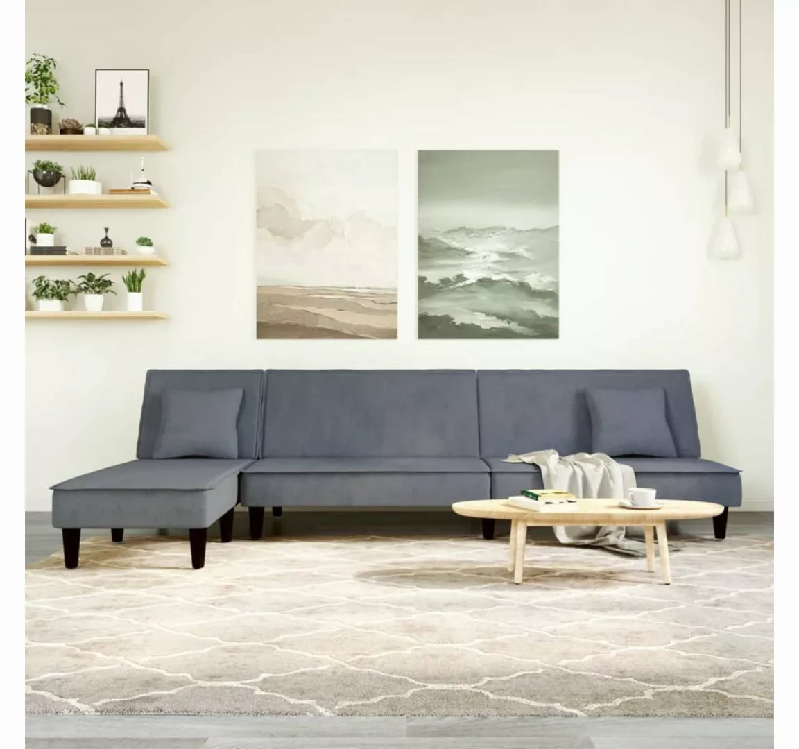 vidaXL Sofa Schlafsofa in L-Form Dunkelgrau 255x140x70 cm Samt Schlafcouch günstig online kaufen