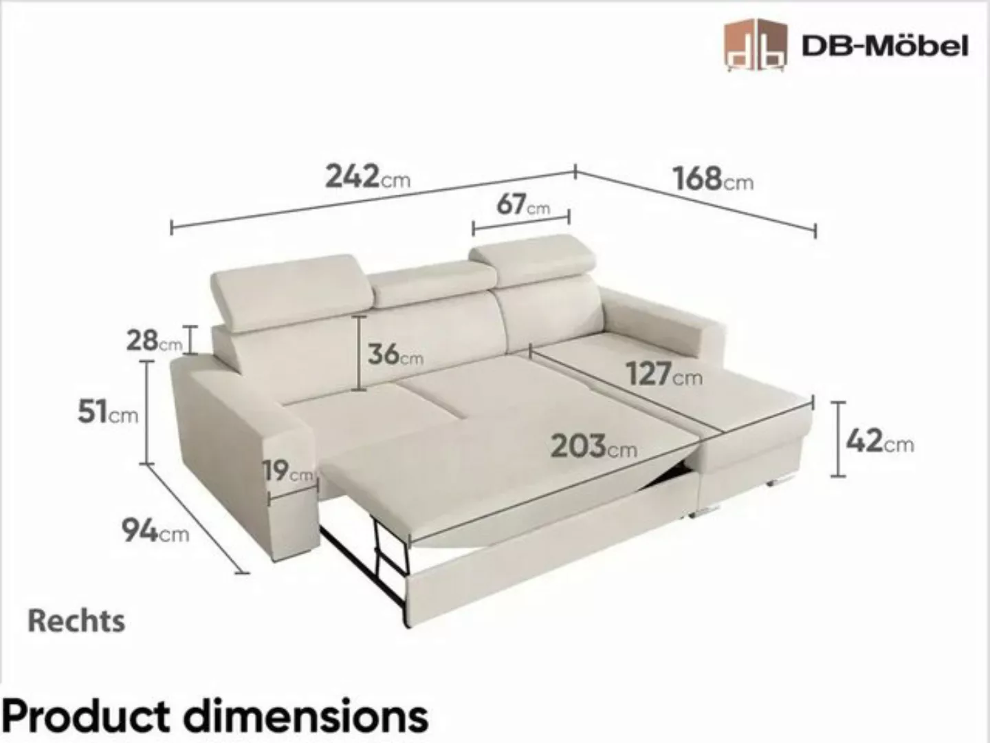 DB-Möbel Ecksofa Schlafcouch mit Schlaffunktion "Ajax" Sofa mit Relaxfunkti günstig online kaufen