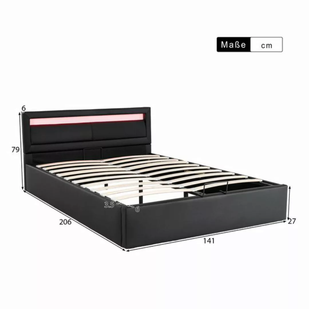 KoDise Polsterbett Bett 140*200cm Bettrahmen Doppelbett LED-Bett mit Latten günstig online kaufen