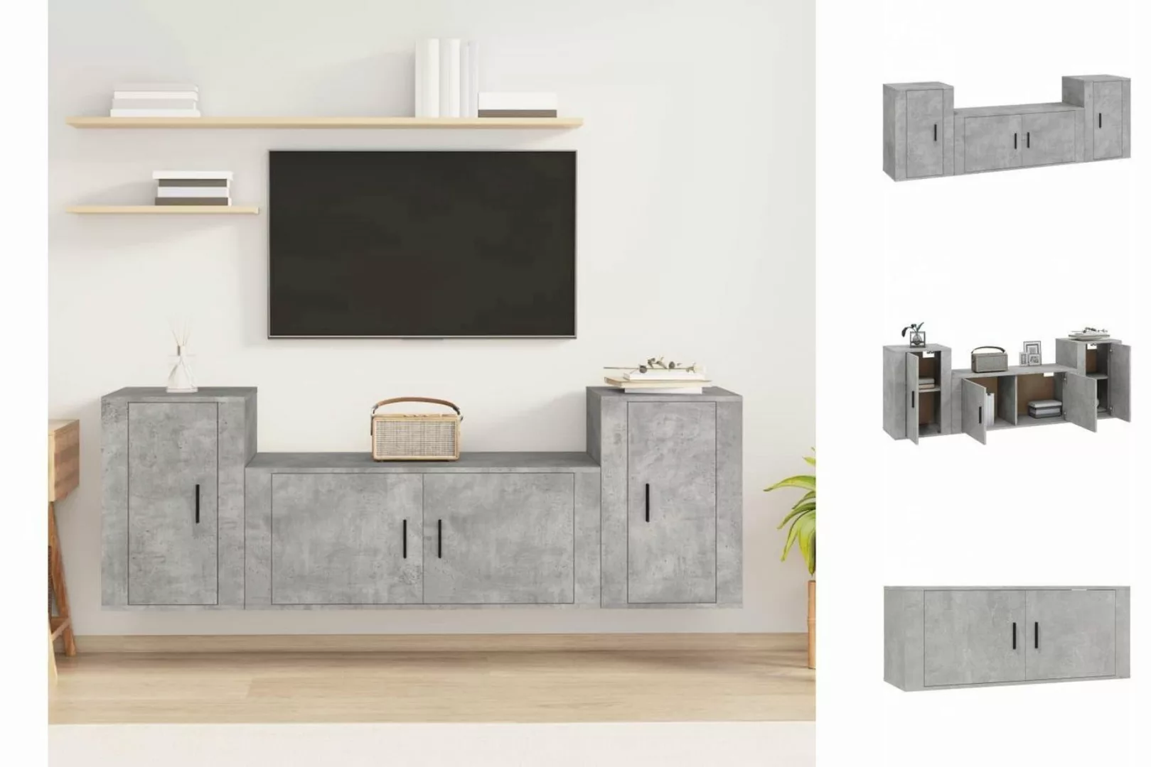 vidaXL TV-Schrank 3-tlg TV-Schrank-Set Betongrau Spanplatte TV-Lowboard Fer günstig online kaufen