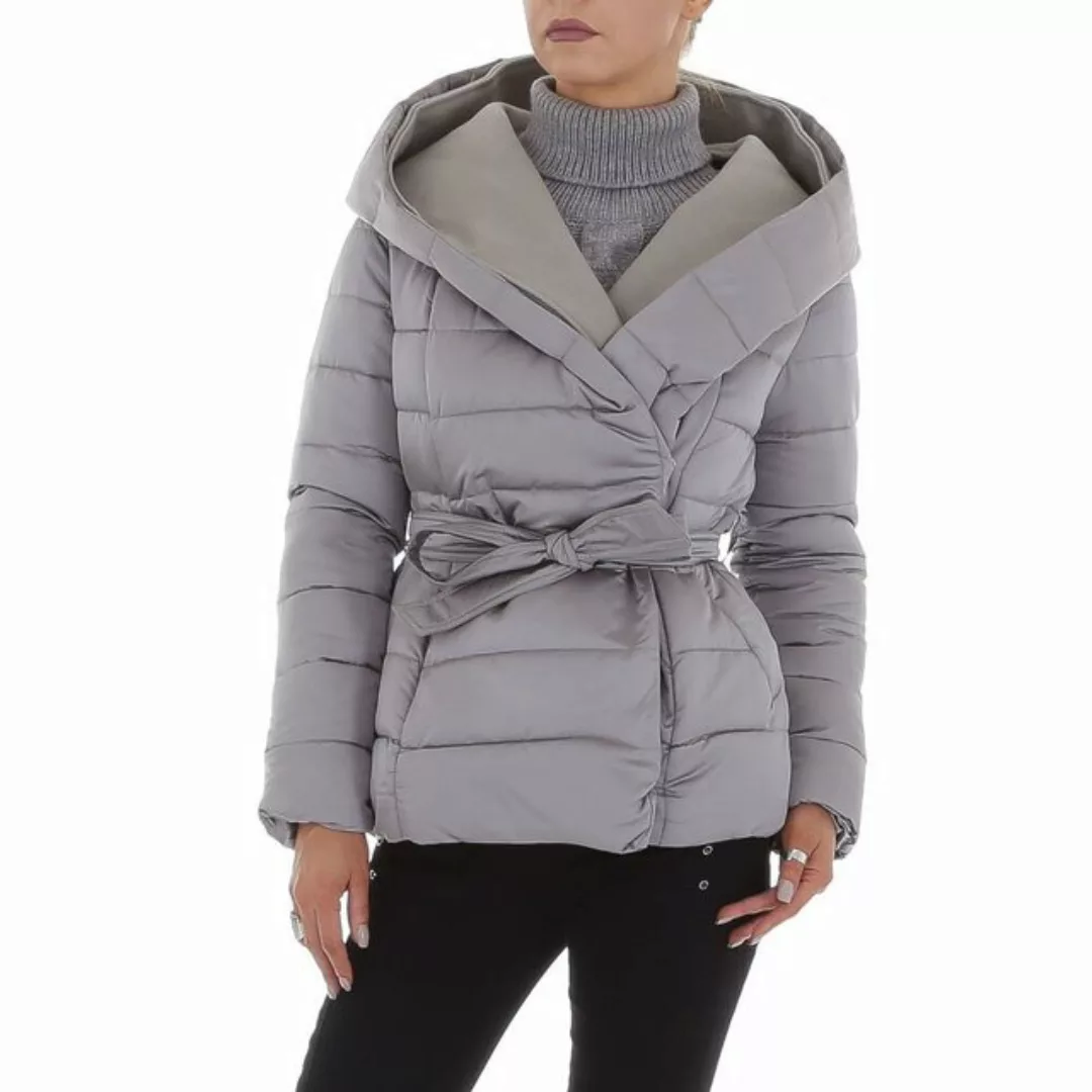 Ital-Design Steppjacke Damen Freizeit Kapuze Gefüttert Übergangsjack in Gra günstig online kaufen