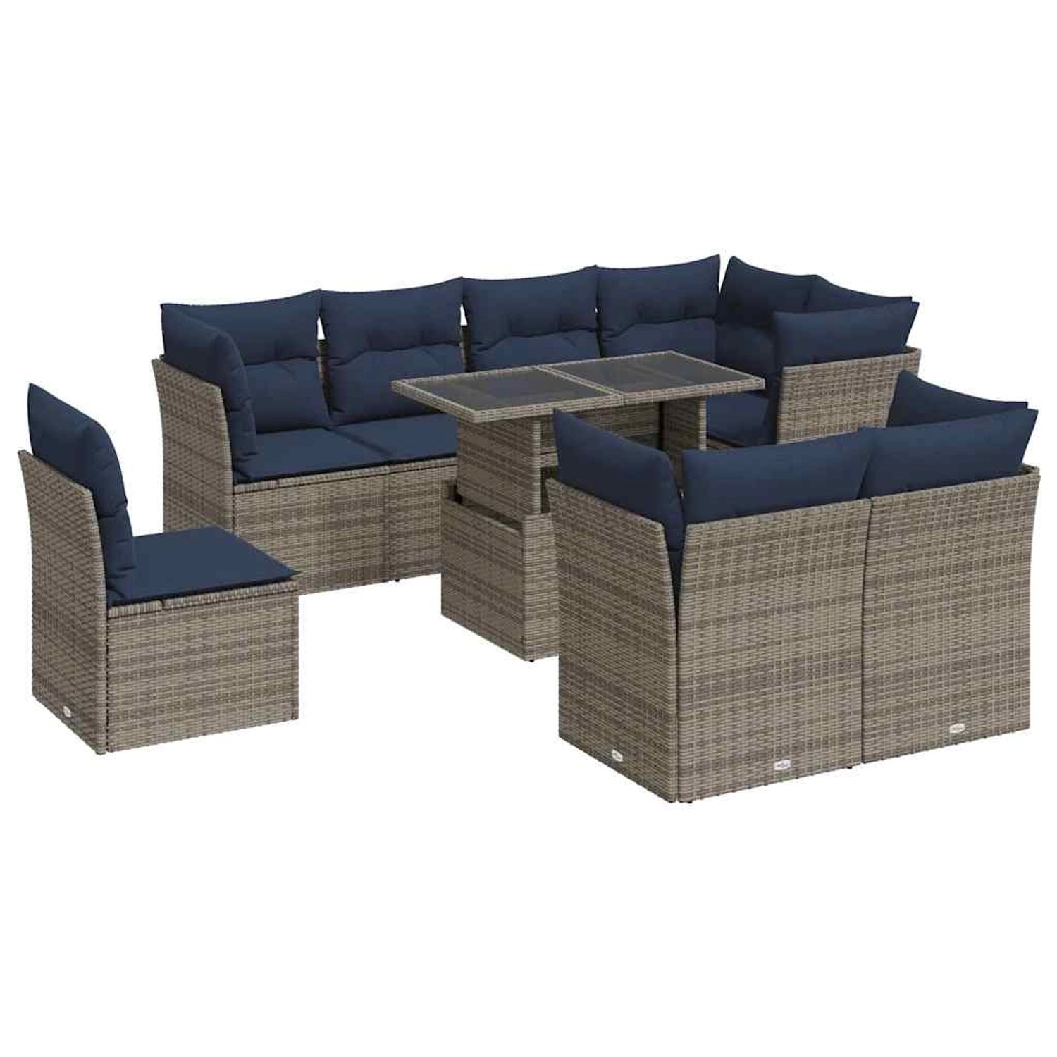 vidaXL 9-Tlg Garten-Sofagarnitur mit Kissen Grau Poly Rattan Akazie 3326182 günstig online kaufen