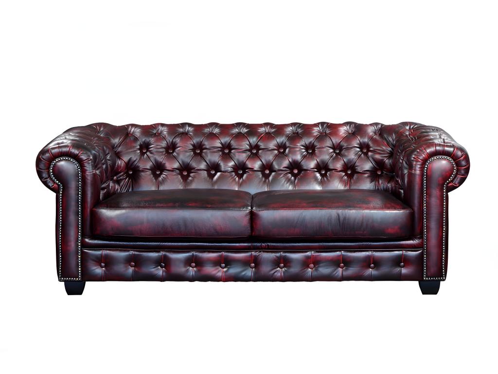 Chesterfield Ledersofa 3-Sitzer - Büffelleder - Rotbraun - BRENTON günstig online kaufen