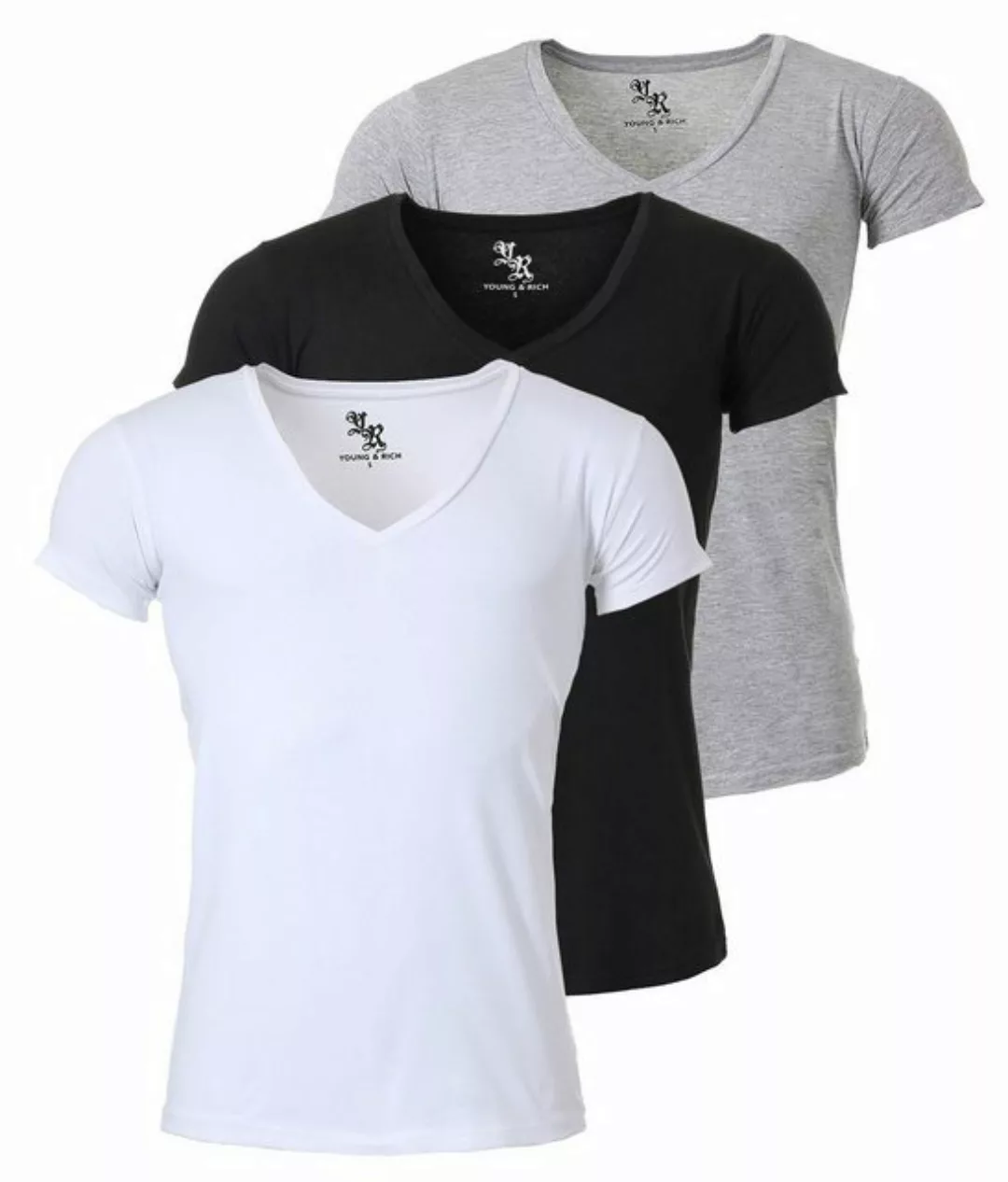 Young & Rich T-Shirt Herren Uni Basic 1315 extra tiefer Ausschnitt 3er Pack günstig online kaufen